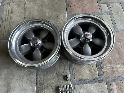 VINTAGE PAIR OF DAISY STYLE WHEELS 14x7 CHEVY 5 ON 4 3/4 REAL NICE RESTORED • $399