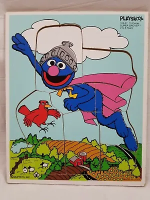 Vtg 1950 Playskool 10 PIECES Wood Puzzle SUPER GROVER 315-27 Sesame Street  • $12