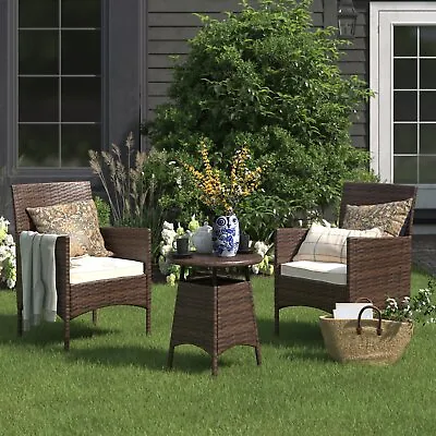 Barton 3 Pieces Outdoor Wicker Chair Set Rattan Patio Furniture Seat Cushions • $119.95