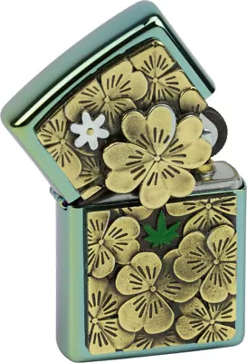 ZIPPO LIMITED  TRICK GOLDEN CLOVER LEAVE  HIGH POL. TEAL EMBLEM In FRAME BOX • $231.04