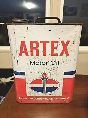 Vintage ARTEX Motor Oil Can 2 Gallon Can American Oil Company Chicago Illinois  • $69