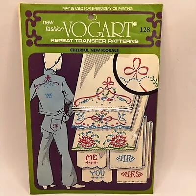 VOGART Hot Iron Transfers EMBROIDERY PATTERNS Vtg 60s/70s Flowers Mrs Mr You Me • $7.50