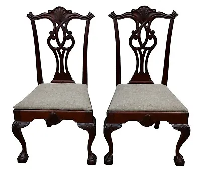 Antique Pair Of Carved Mahogany Claw Foot Chippendale Style DIning/Side Chairs • $798