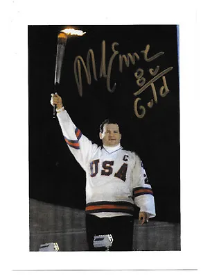 Mike Eruzione 1980 Miracle USA Hockey Champs Signed 5x7 Photo INS 80 Gold Auto • $39.99