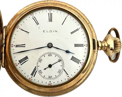 Antique 12 Size Elgin Beaded Mechanical Hunter Pocket Watch 301 Gold Filled • $175