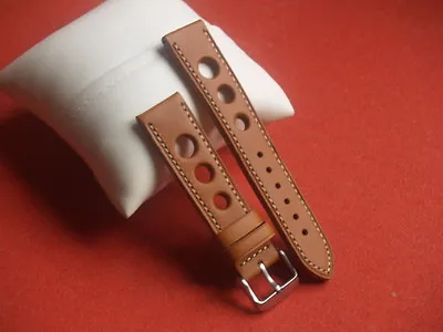 20mm TAN LEATHER RALLY SPORTS WATCH STRAP WITH WHITE STITCHING • £12.99