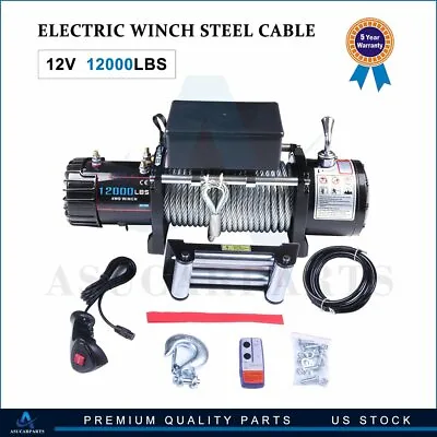 $350.99 • Buy 12000LB Electric Winch  12V Waterproof Boat Steel Cable Kit Remote Control
