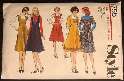 Vintage Sewing Pattern Style 1755 70s Pinafore Dress Pockets Flared Cut 12 • £4