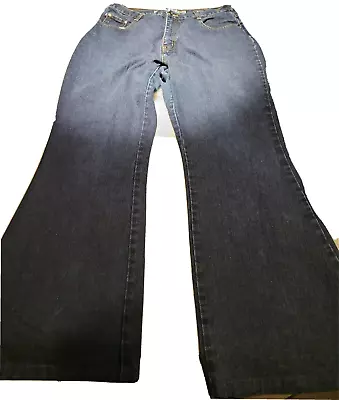 Zanadi Blue Denim Distressed Bootcut Mid Rise Jeans Size 16W 34X30 Hips 44 • $15