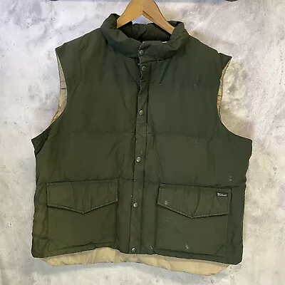 Vintage Woolrich Goose Down Vest Mens XL Zip Snap Outdoor Green • $33.23