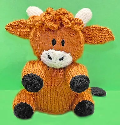 KNITTING PATTERN - Highland Cow Choc Orange Cover / 15 Cms Farm Animal Toy • £3.25