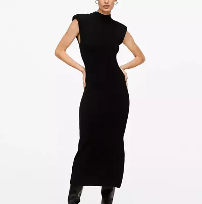 MANGO L55208 Side Slit Knit Black Dress Women's Size XS • $75.99