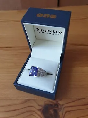 £18.99 • Buy Sterling Silver Cubic Zirconia Tanzanite & Simulated Diamond Ring Rhodium Plated