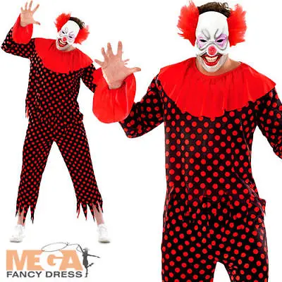 Scary Clown Mens Fancy Dress Horror Circus Joker Adults Halloween Costume Outfit • £9.99