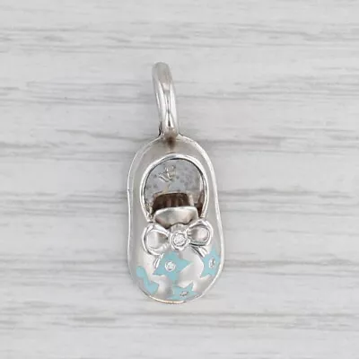 New Aaron Basha Baby Shoe Charm Diamond 18k White Gold Enamel Pendant • $1249.99