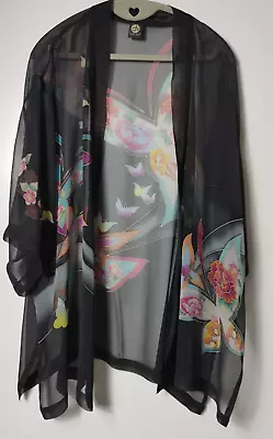 Cocoon House Xl Jacket Topper 100% Silk Hand Pained Black Multicolor Butterfly • $69.99