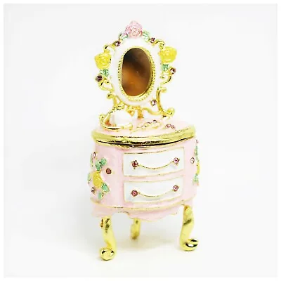 $17.99 • Buy Bejeweled Enameled Trinket Box/Figurine With Rhinestones-Vintage Pink Vanity