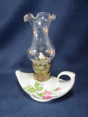 *VTG Genie Lamp Miniature Porcelain - Oil Kerosene Moss Rose Design • $9.98