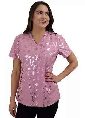 Zinnia Foil Print Scrub Top Womens Uniform • $14.99