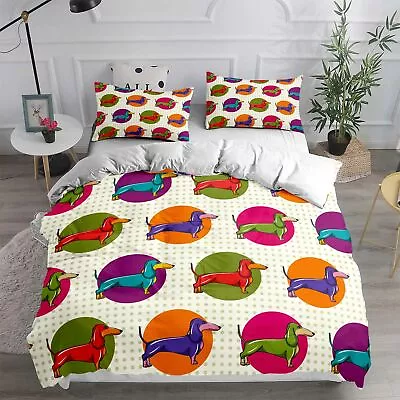 Dachshund Bedding Set Doona Duvet Cover Pillowcase Double Queen Colorful Dot • $14.89