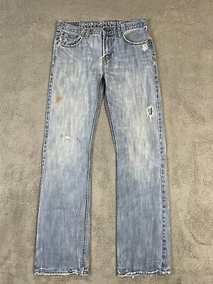 American Eagle Jeans Mens 32x36 Distressed Blue Light Wash Low Rise Boot Cut • $19.45