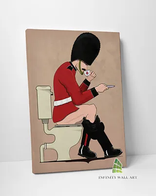Funny Queen King's Guard Toilet Canvas Art Wall Art Framed Print Picture -D714 • £10.18