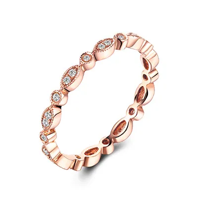 Fine Jewelry 0.24ct Real Diamonds Wedding Band Ring Vintage Solid 14k Rose Gold • $269.08