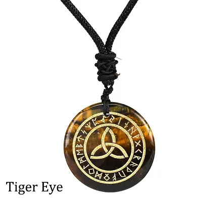 Runes Triqueta Necklace Natural Crystal Carved Round Stone Celtic Knot Pendant • $3.79