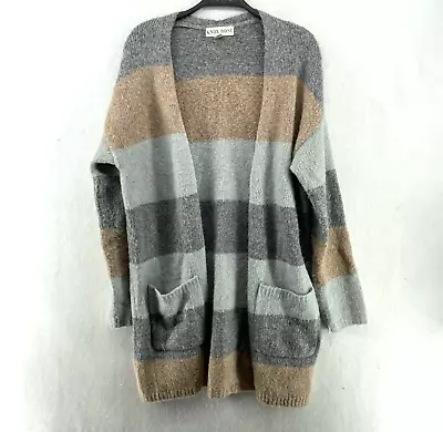 Knox Rose Cardigan Sweater Women's Sz M Gray Brown Knitted Striped Pockets Open • £8.40