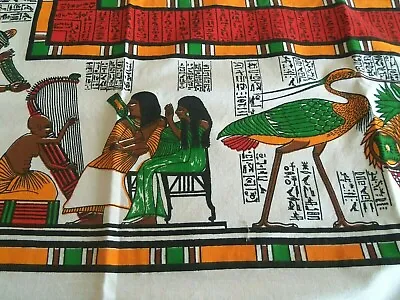 Vintage Egyptian Tablecloth Symbols Exotic PRINCESS Harp Bird 80x52  Bold Colors • $29