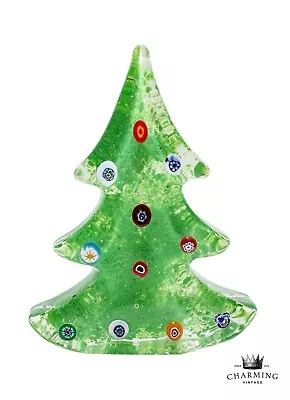 Murano Italy Art Glass Millefiori Green Christmas Tree Paperweight Sculpture • $62.11