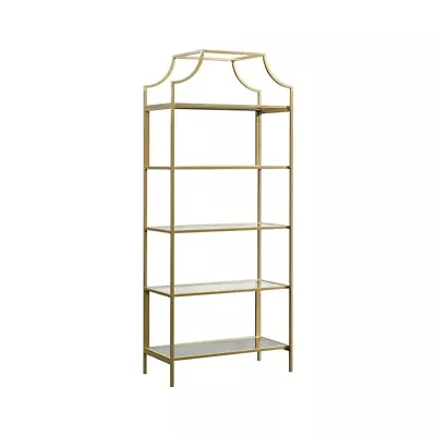 Bookcase/Bookshelf Storage Display Rack With Glass Shelves & Metal Frame Gold • $153.42