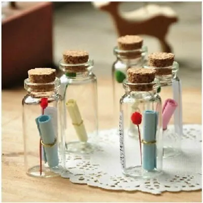 50x Mini Empty Glass Bottles Wishing Bottles Pendant Vials Jars + Cork Stopper • £8.39