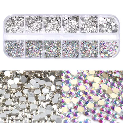 1 Box Crystal AB Rhinestones Nail Art Gems Diamante Round 3D Nail Decoration • $7.91