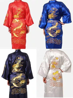 Retro Silk Satin Kimono Robe Gown Bathrobe Dragon Gown Dress Men's Hot • £19