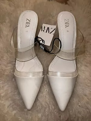 $14.20 • Buy Zara Pointy Toe Mules Clear And White Size 36 New!