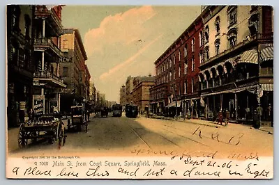 Massachusetts Main Horse Wagon Street Car Springfield Color Rotograph Postcard • $10