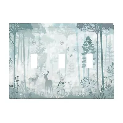 Misty Forest Woodland Deer 3 Gang Light Switch Covers Triple Toggle Wall Plat... • $21.83