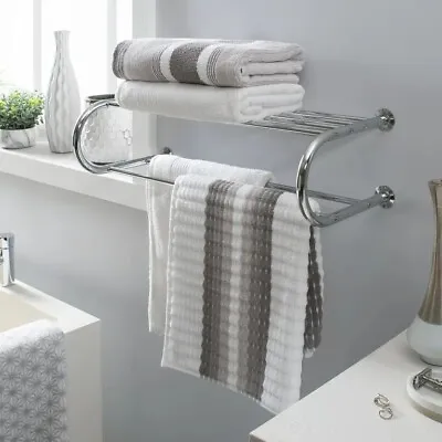 Wall Mounted Bath Shelf Storage Organizer Rack With 2 Towel Bars In Chrome • $23.93