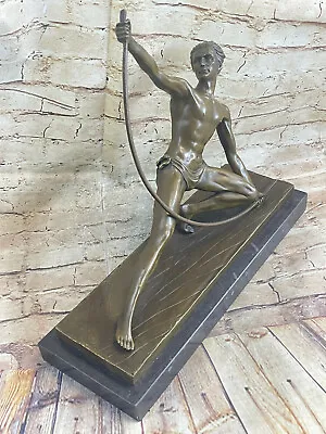 Art Deco Marble Base Mount Bronze Male Archer Statue Figure  Sculpture • $199.50