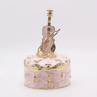 $15.99 • Buy Bejeweled Enameled Hinged Trinket Box/Figurine With Rhinestones-Cute Pink Violin