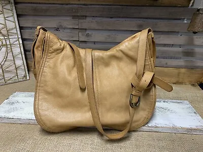 H & M Crossbody Leather Messenger Bag Buckskin Brown Purse Boho Adjustable Strap • $15