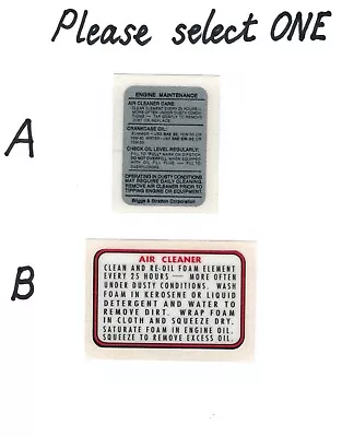 Briggs & Stratton Vintage Mower Small Engine Maintenance Repro Decals * • $2.50