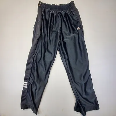 VTG Adidas Track Pants Mens Medium Black Tear Away Shine Vintage 3 Stripes Loose • $35.05