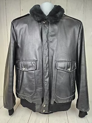 Vintage Cooper Black Leather Bomber Jacket Mens 42L Fleece Lined 1970s Made USA • $125