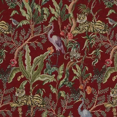 The Congo Red Jungle Tapestry Fabric Woven Exotic Animal Upholstery Furnishings • £1.99