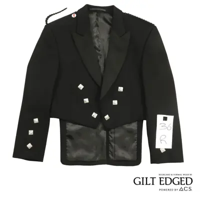 Black Kilt Jacket Highland Scottish Prince Charlie Ex-Hire 100 % Wool Size 36 R • £46.49