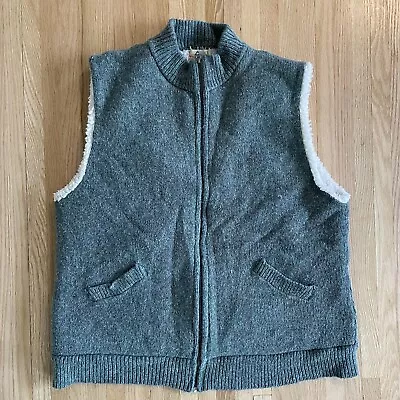 Vtg Mens Sweater Cardigan Vest Jacket XL Green Zip Wool Knit Sherpa Talon Zip • $39