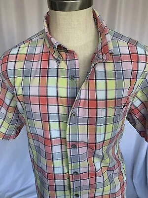 NAUTICA Men’s Cotton Madras SS Shirt Pink/Green Plaid XL • $7