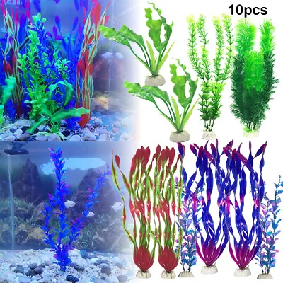 10x Large Artificial Grass Water Plastic Plant Ornament Fish Tank Aquarium Decor • £8.96